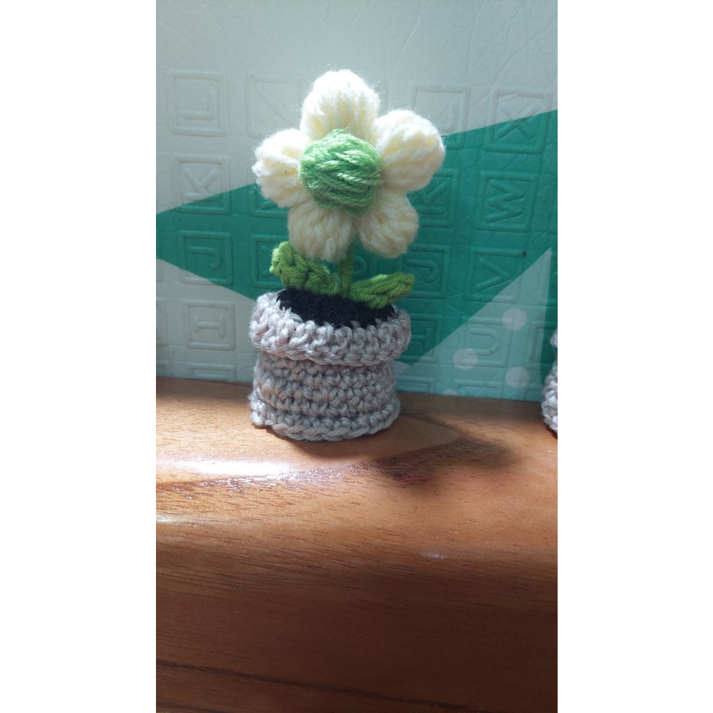 Chậu hoa len 5 cánh mini để trang trí bàn làm việc