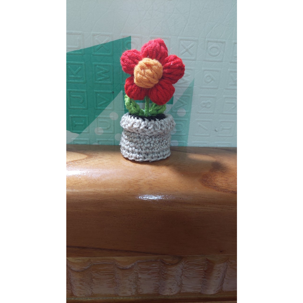Chậu hoa len 5 cánh mini để trang trí bàn làm việc
