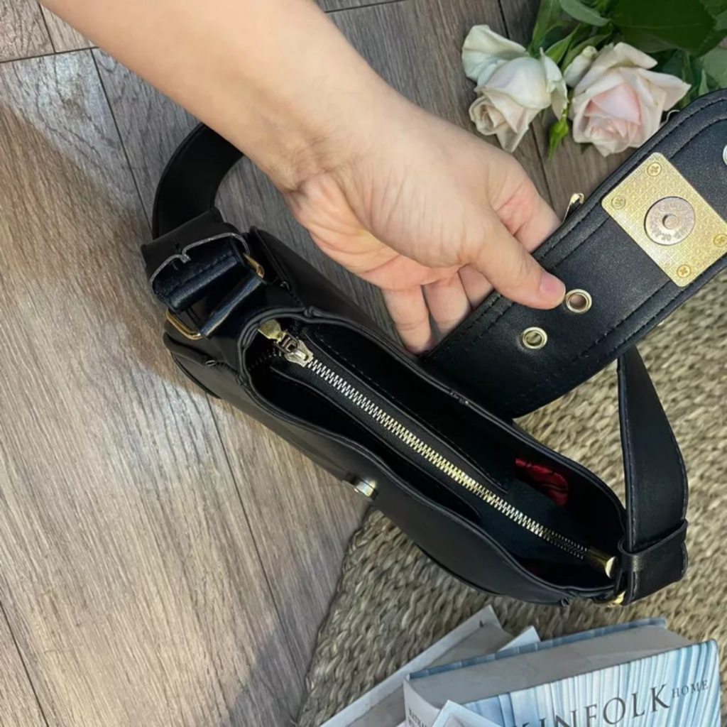 Túi xách nữ da đẹp HOKOBI đeo chéo ML kẹp nách sang chảnh da nhăn quai khuy siêu hót