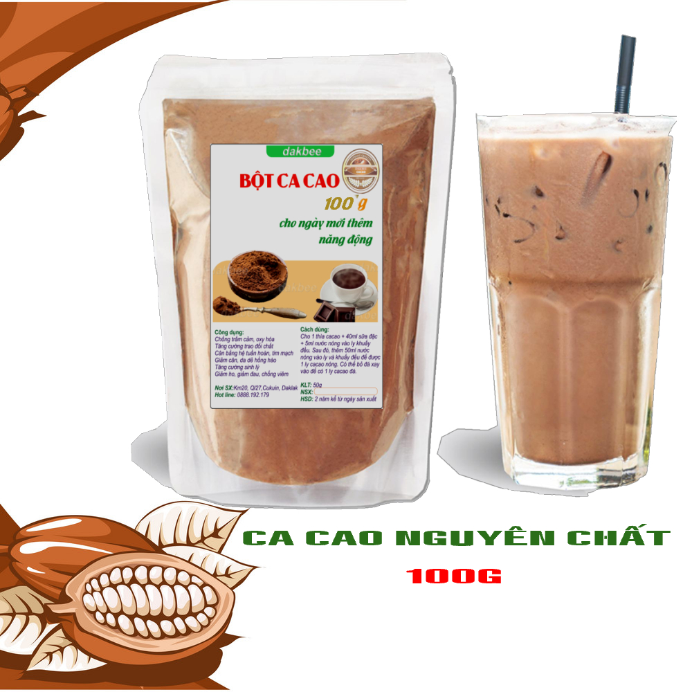 100gr Bột ca cao nguyên chất, tăng cường trí tuệ, trao đổi chất, chống trầm cảm, ngăn ngừa lão hóa và đột quỵ