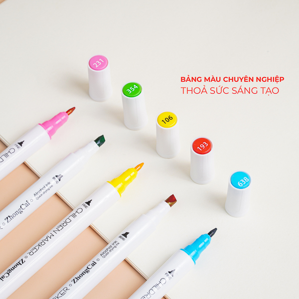Bút màu Marker ZhongCai hai đầu thân tròn 12/18/48 màu dành cho vẽ  tranh chuyên nghiệp NO.705