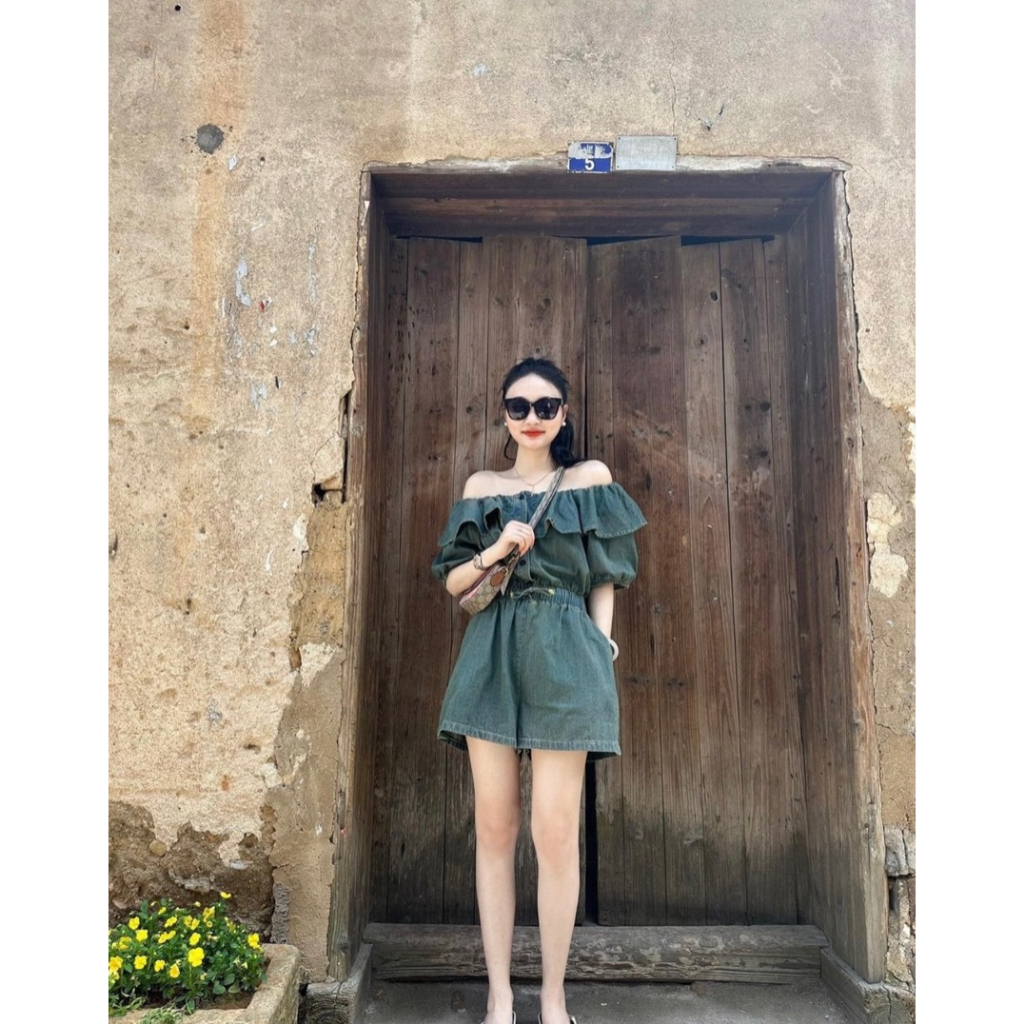 JUMPSUIT JEAN BÈO BẸT VAI BO CHUN EO (TH)