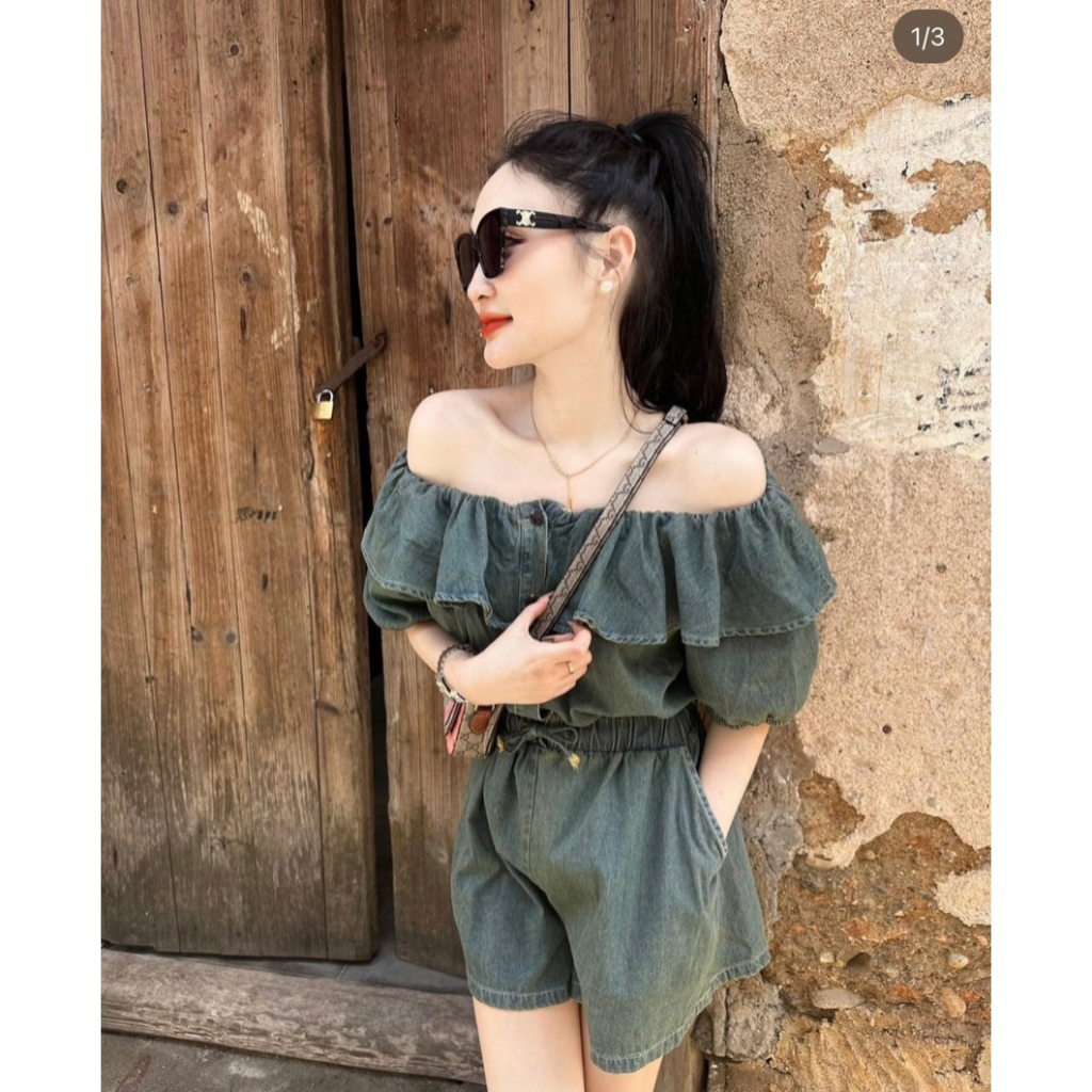 JUMPSUIT JEAN BÈO BẸT VAI BO CHUN EO (TH)