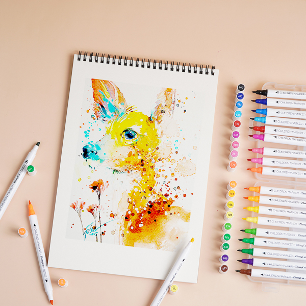 Bút màu Marker ZhongCai hai đầu thân tròn 12/18/48 màu dành cho vẽ  tranh chuyên nghiệp NO.705