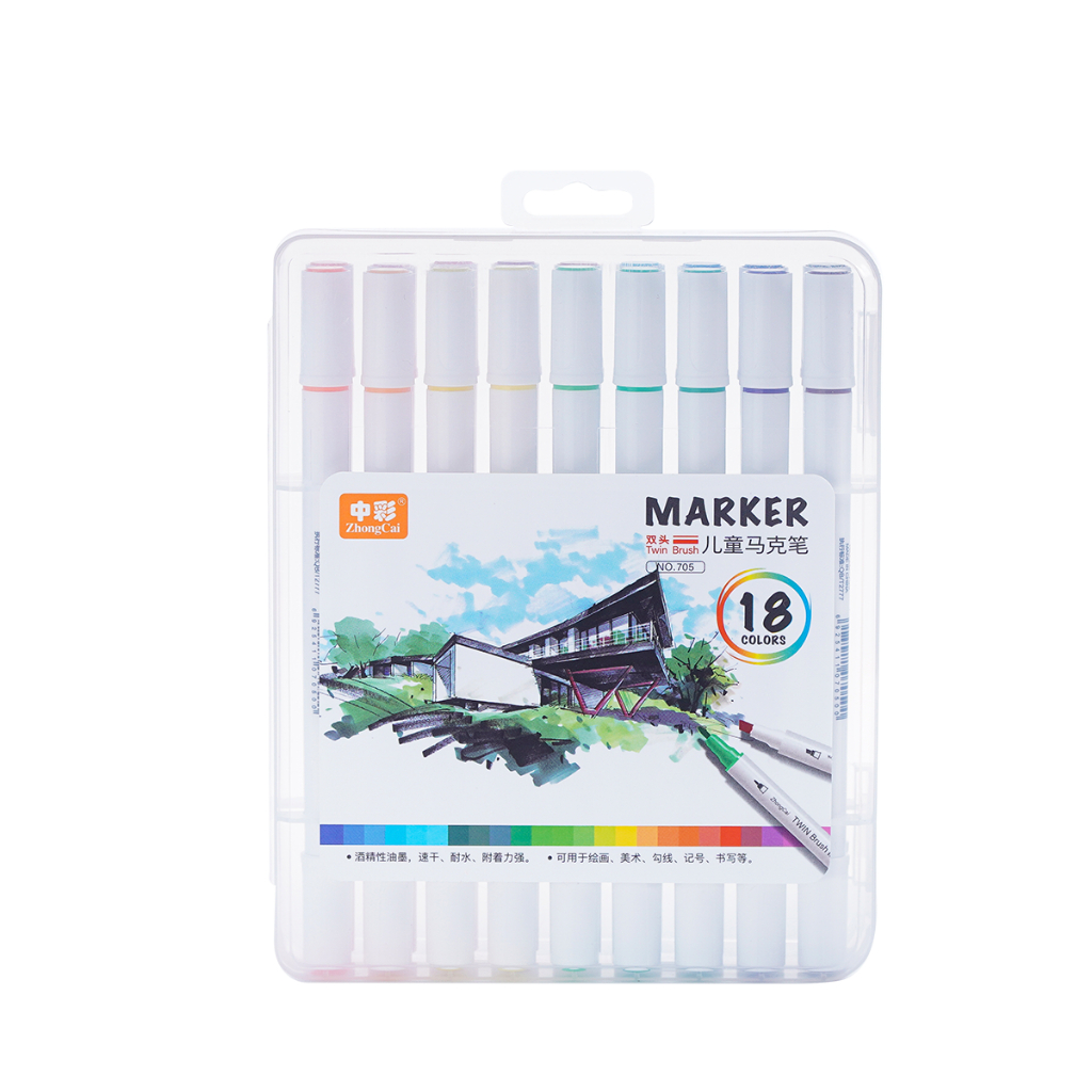 Bút màu Marker ZhongCai hai đầu thân tròn 12/18/48 màu dành cho vẽ  tranh chuyên nghiệp NO.705