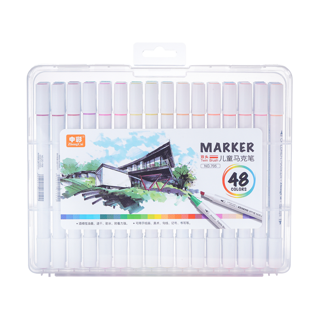 Bút màu Marker ZhongCai hai đầu thân tròn 12/18/48 màu dành cho vẽ  tranh chuyên nghiệp NO.705