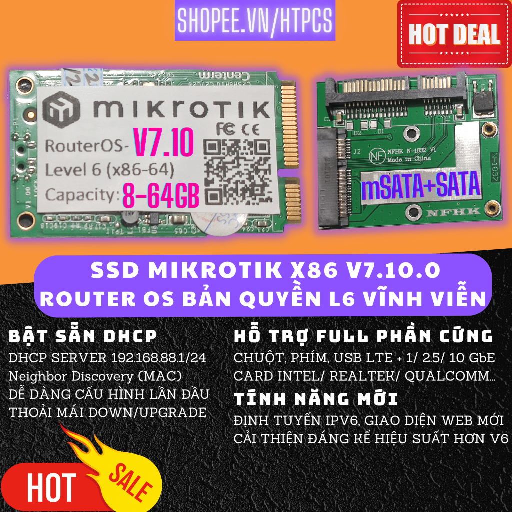 SSD Mikrotik L6 RouterOs 8GB Bản Quyền Level 6 bản chuẩn SATA mSATA hỗ trợ nâng hạ cấp mọi phiên bản. ROS v7.10.0 Stable