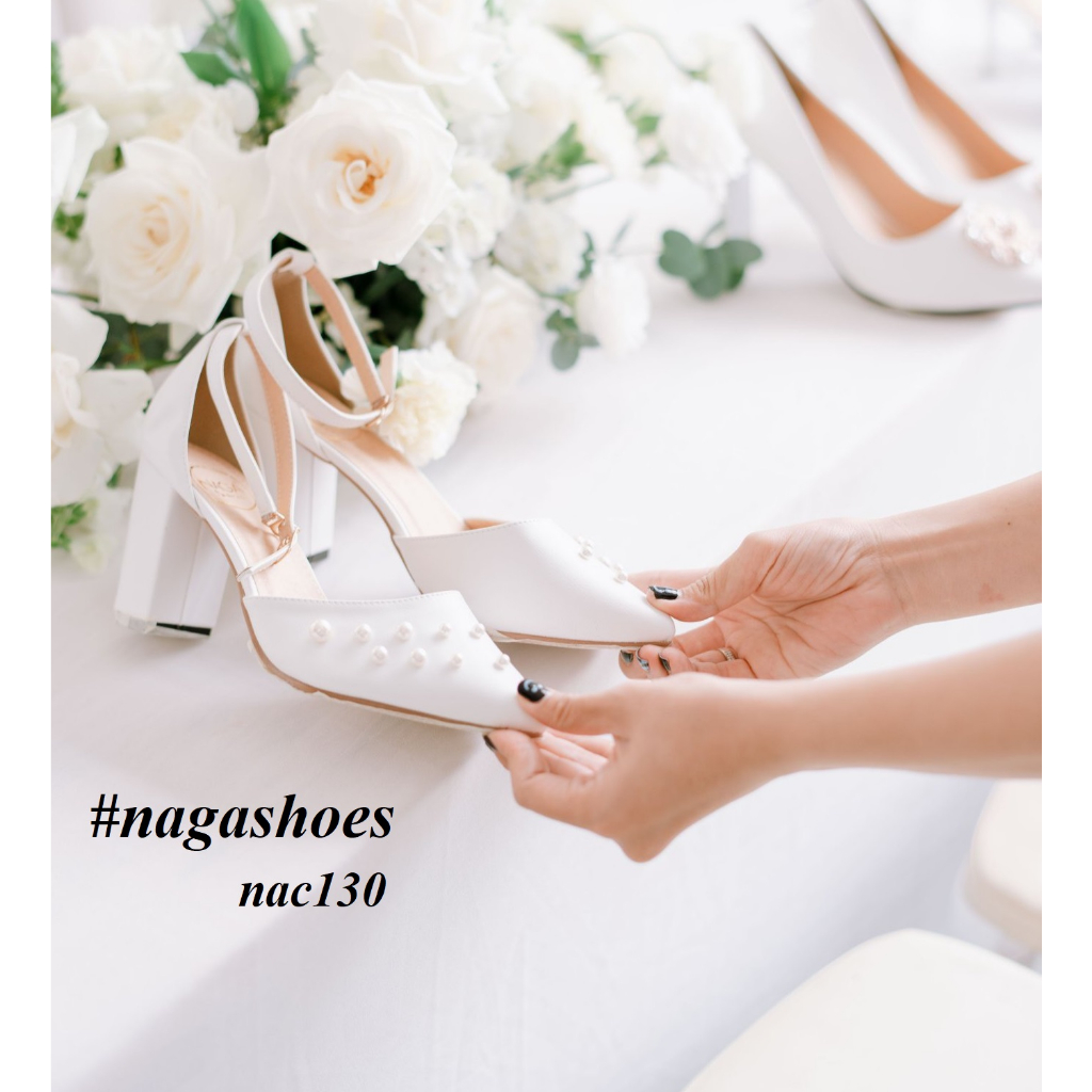 GIÀY CAO GÓT NAGASHOES MŨI NHỌN ĐÍNH NGỌC TRAI NHÂN TẠO 7CM NAC130
