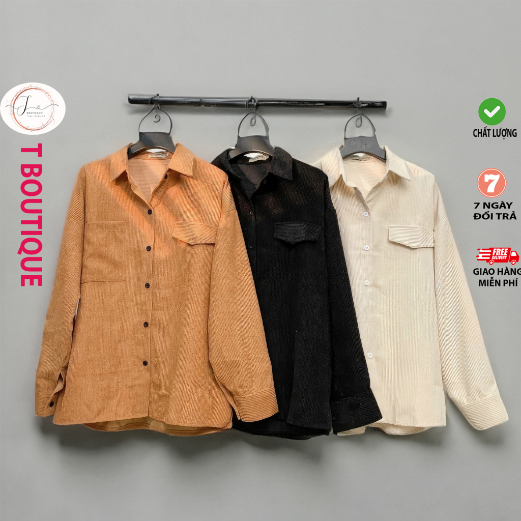 Áo Khoác Sơ Mi Nhung Tăm Trơn Form Rộng, Chất Nhung Dày Dặn