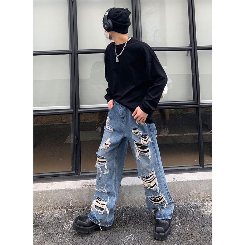 Quần jeans rách phong cách bụi bặm