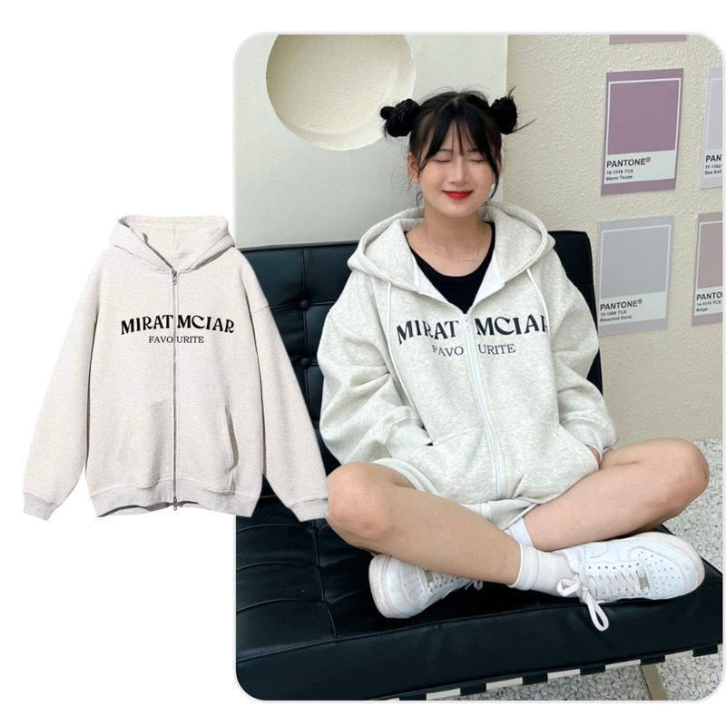 Áo Hoodie ZIP Nỉ Bông Form Rộng Nam Nữ Unisex Dáng Oversize Xám Tiêu In Chữ Favorite