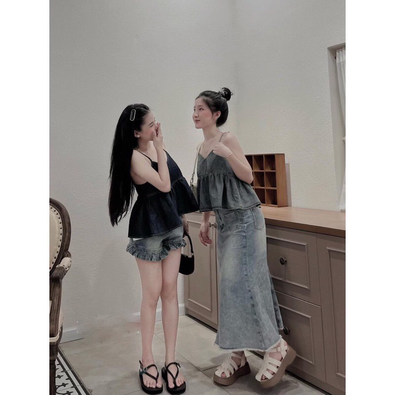 Áo 2 dây babydoll denim hottrend