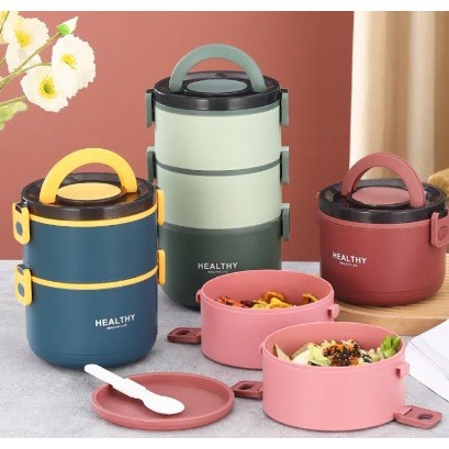Combo: Hộp cơm 3 tầng Healthy 2200ml và túi đựng hộp cơm giữ nhiệt tiện lợi