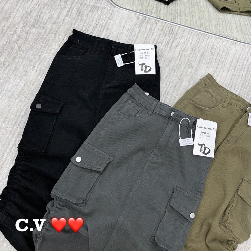 Chân váy kaki túi hộp rút sườn Hottrend, Chân váy dáng dài phối túi hộp rút sườn siêu hot