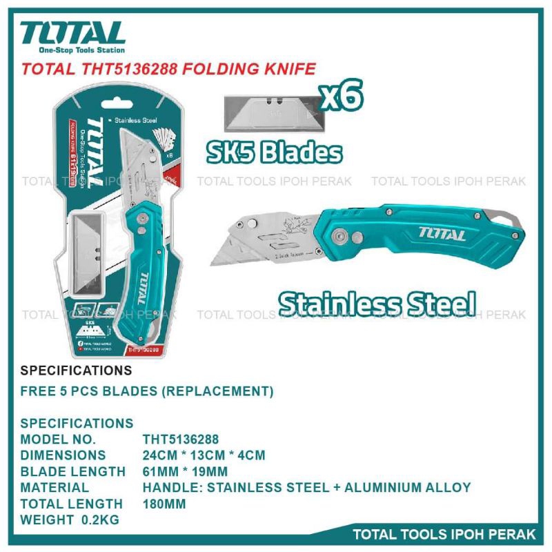 Dao rọc xếp thân nhôm (kèm 6 lưỡi) TOTAL THT5136288