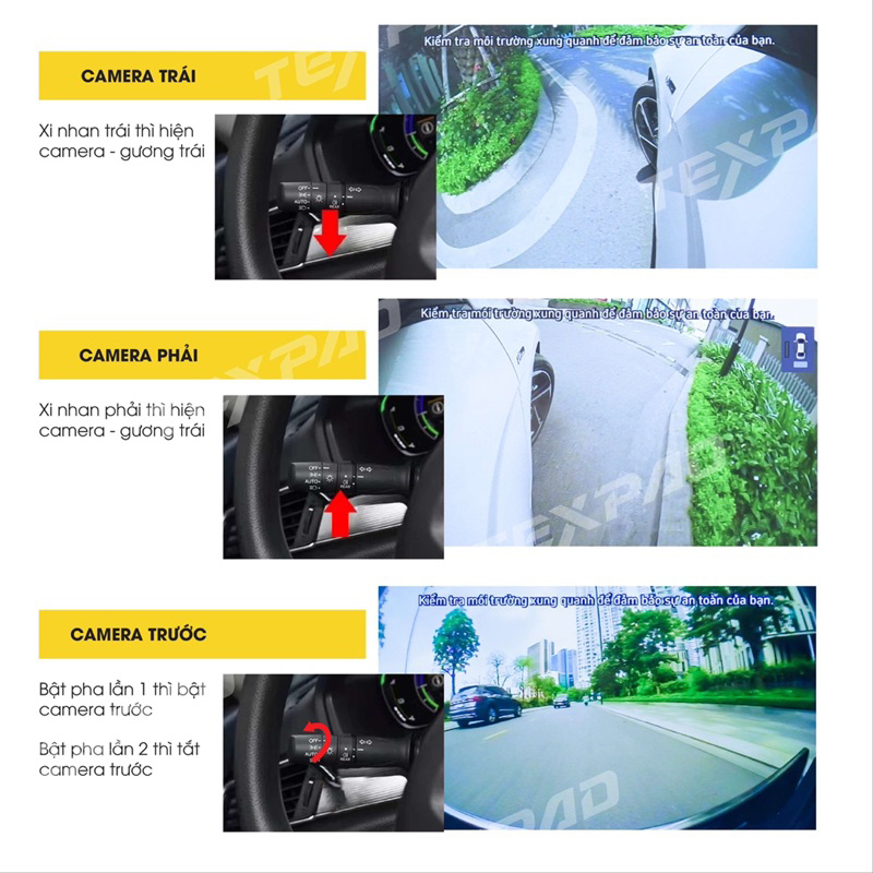 Camera 3 Góc Lái sử dụng cho màn hình rin các dòng xe Huyndai - Kia - Mazda - Ford - Honda