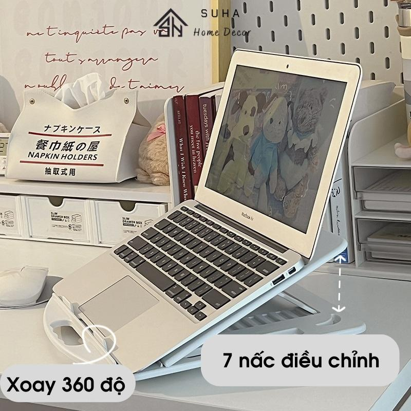 Giá đỡ laptop giá kê máy tính macbook ipad sách bằng nhựa xoay 360 độ có 7 nấc điều chỉnh độ cao - Suha decor