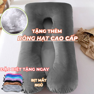 Gối U Bà Bầu Cao Cấp, Vải Nhung Lụa và Cotton Hàn