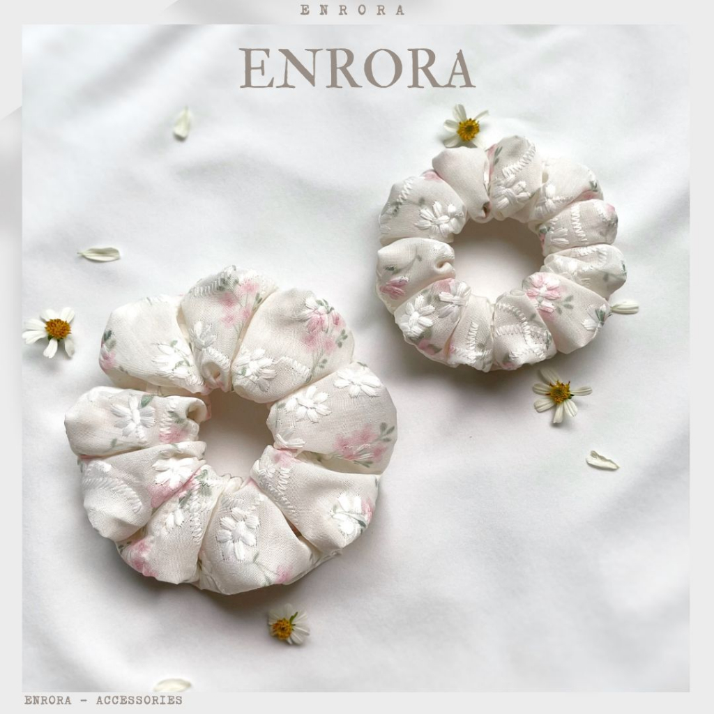 Scrunchies ENRORA Cột Tóc Vải Thêu Hoa Nhí