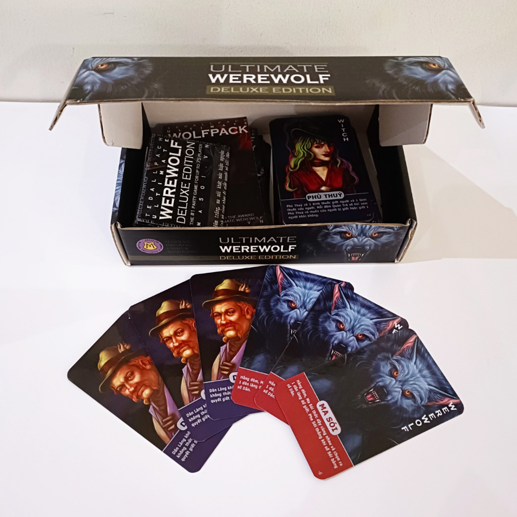 Bộ bài Ma Sói 90 lá Ultimate Deluxe đầy đủ, phiên bản Việt hóa gồm 66 lá cơ bản và 24 lá mở rộng