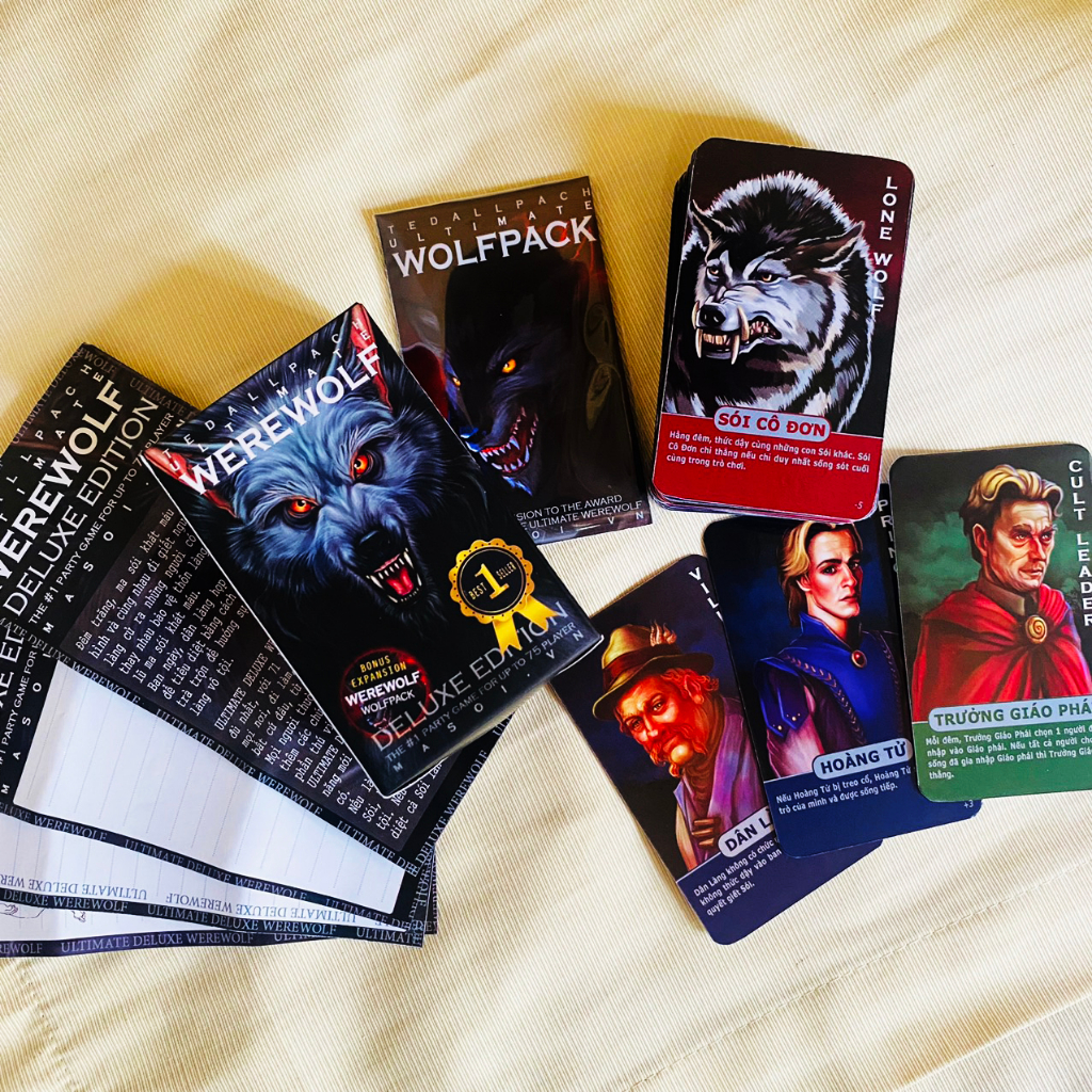 Bộ bài Ma Sói 90 lá Ultimate Deluxe đầy đủ, phiên bản Việt hóa gồm 66 lá cơ bản và 24 lá mở rộng