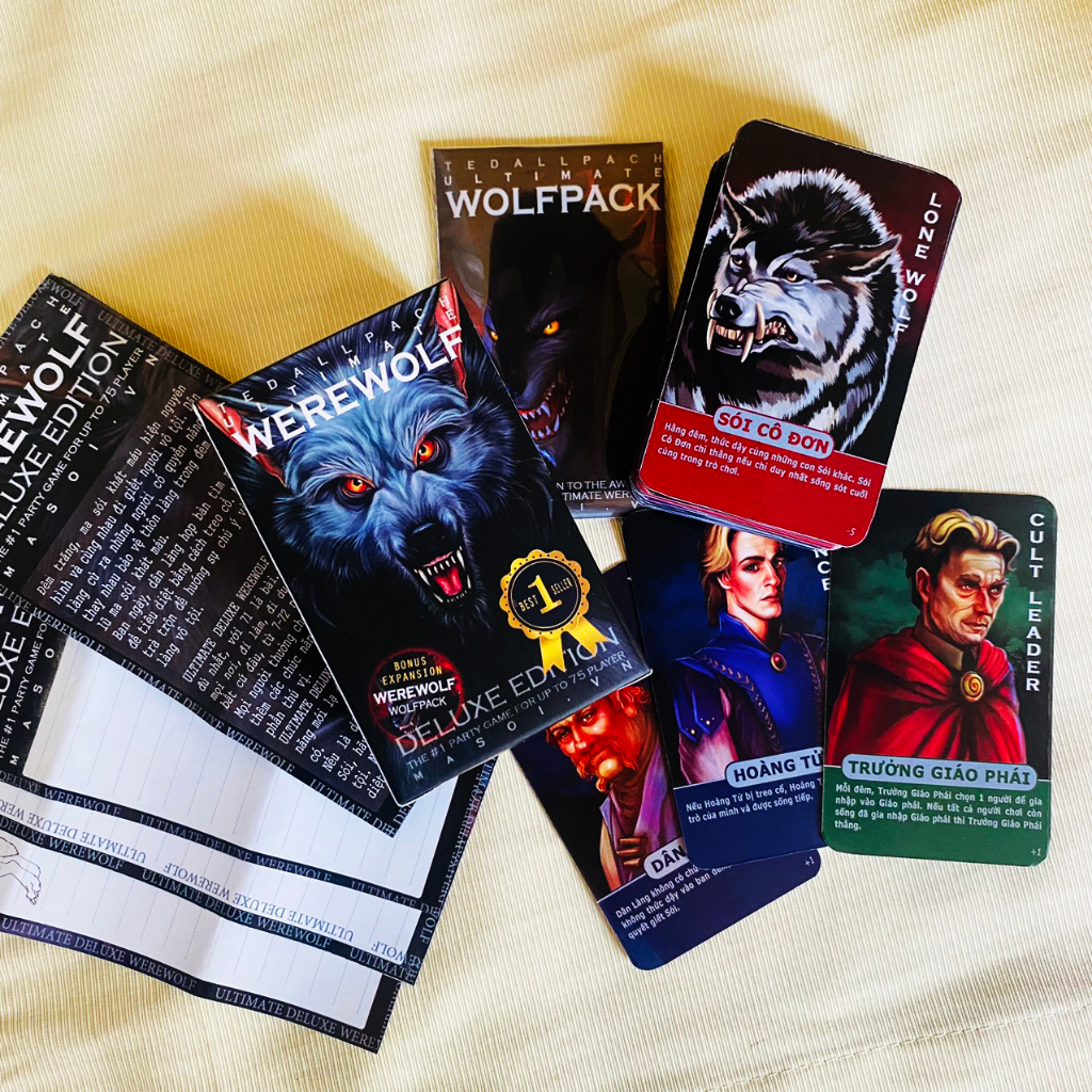 Bộ bài Ma Sói 90 lá Ultimate Deluxe đầy đủ, phiên bản Việt hóa gồm 66 lá cơ bản và 24 lá mở rộng