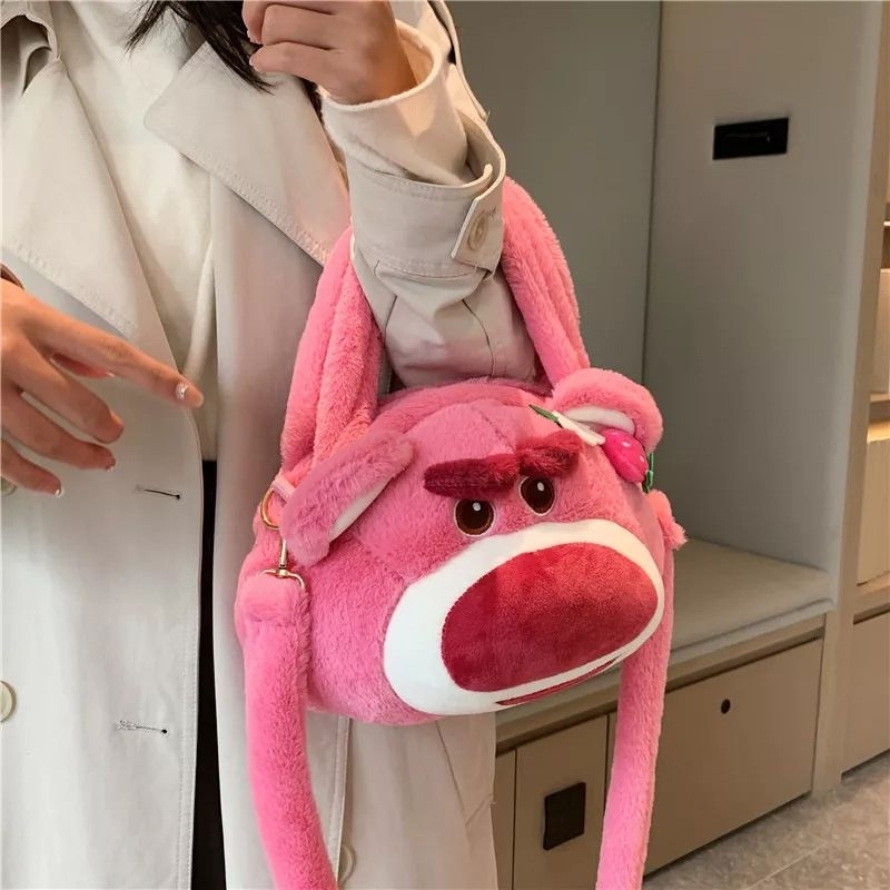 Túi Gấu Dâu  Đeo Vai Đeo Chéo Lông Mềm Mịn size 25 cm