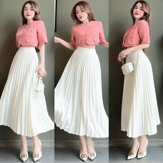 Sét chân váy dập ly dài/ sét áo croptop+ chân váy dập ly đi chơi cực sang chảnh hàng bán shop