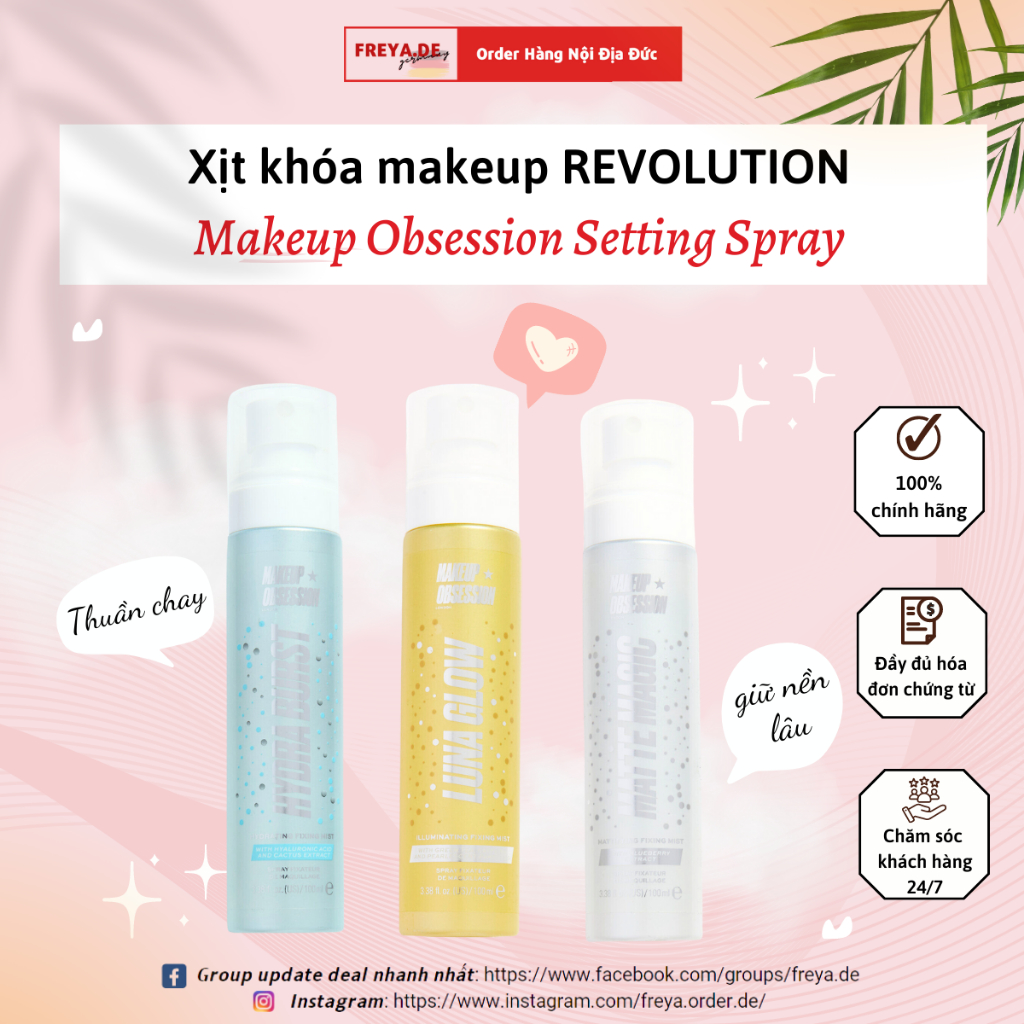 Xịt giữ nền makeup Revolution 100ml - Setting Spray - kiềm dầu, cấp ẩm, bắt sáng