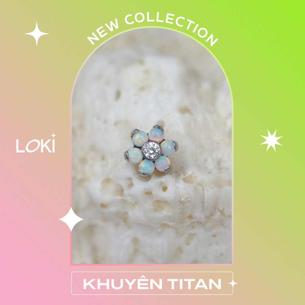 Khuyên tai HOA OPAL ĐÁ Titan F136 chuẩn ASTM