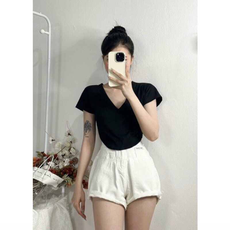 Áo phông cổ tim Croptop chất cotton mát phong cách Hàn Quốc A135