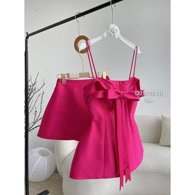Set bộ áo 2 dây phối nơ ngực kèm quần váy cá tính VIENS STORE