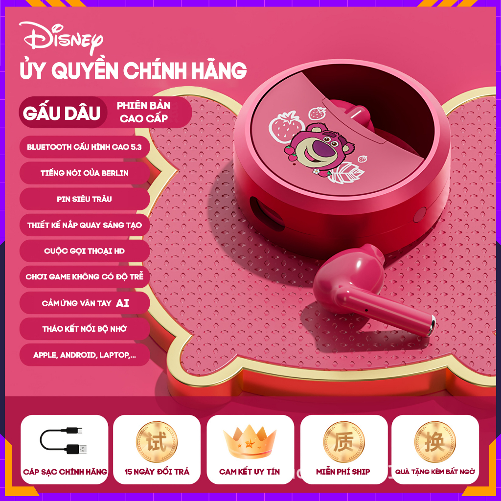 Tai Nghe Bluetooth 5.3 không dây TDX11 Lotso Hồng TWS wireless x Disney Chính Hãng
