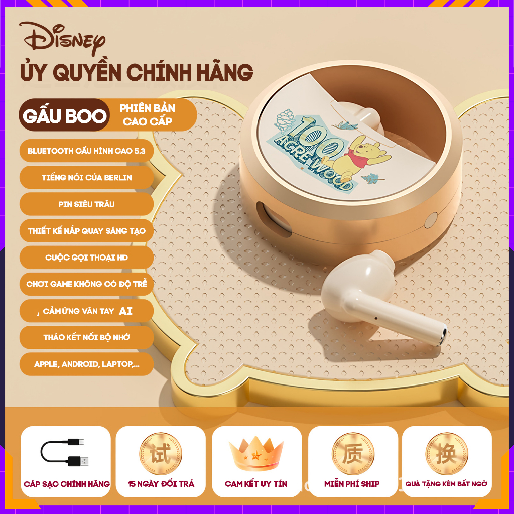 Tai Nghe Bluetooth 5.3 không dây TDX11 Lotso Hồng TWS wireless x Disney Chính Hãng