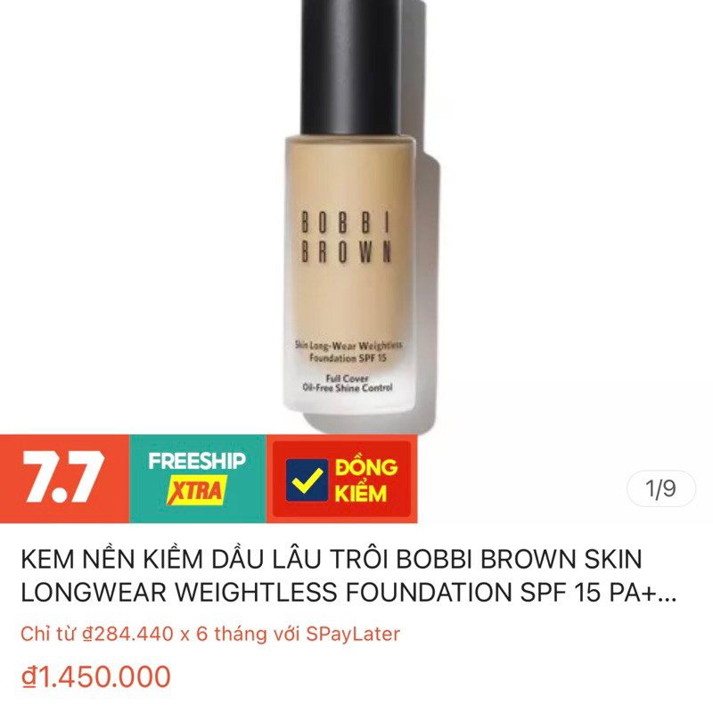 Kem nền kiềm dầu lâu trôi Bobbi Brown Skin Longwear Weightless Foundation SPF15/ PA++