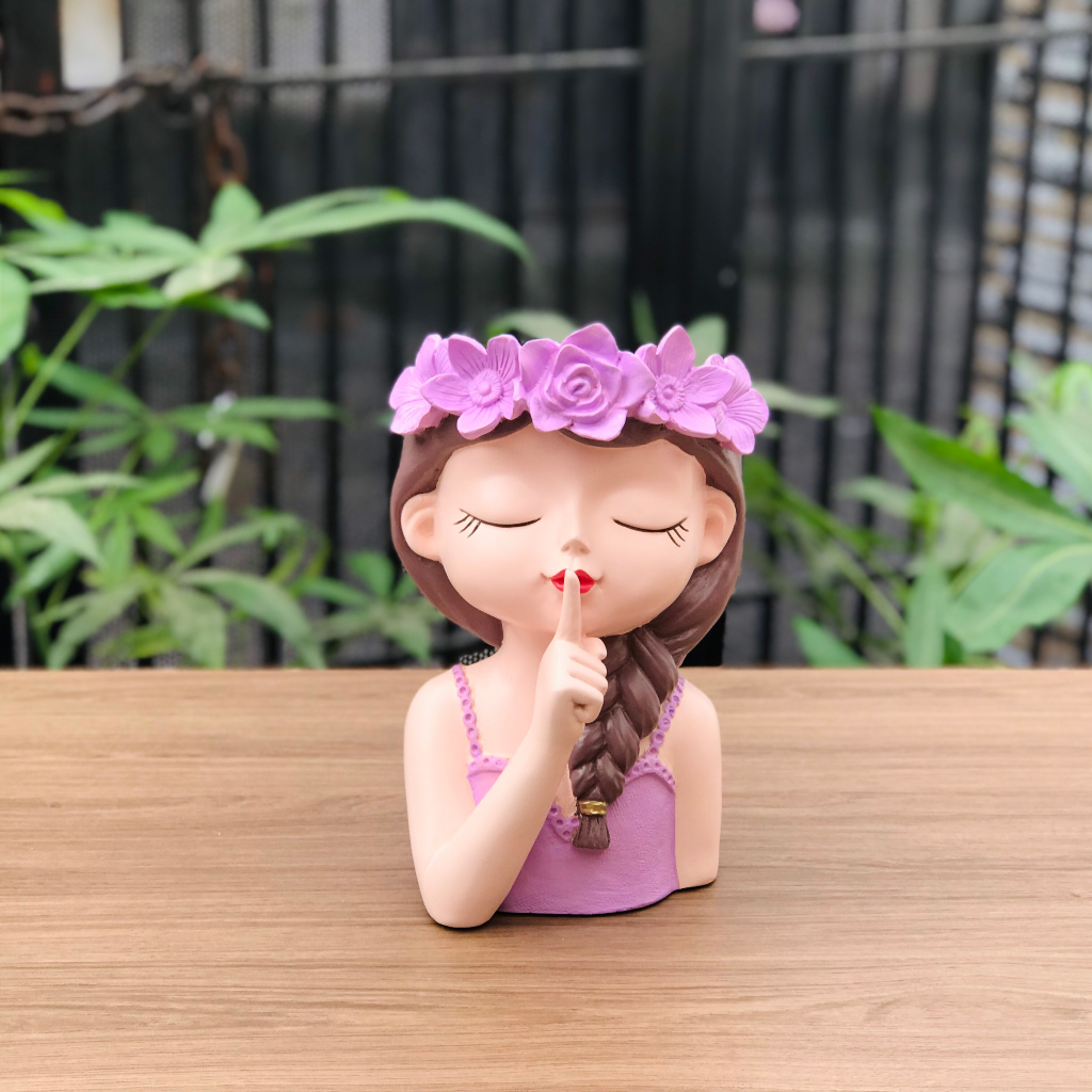 Bình Hoa Cô Gái Cắm Hoa, Trồng Sen Đá, Decor Phòng Khách, Quà Tặng Khai Trương