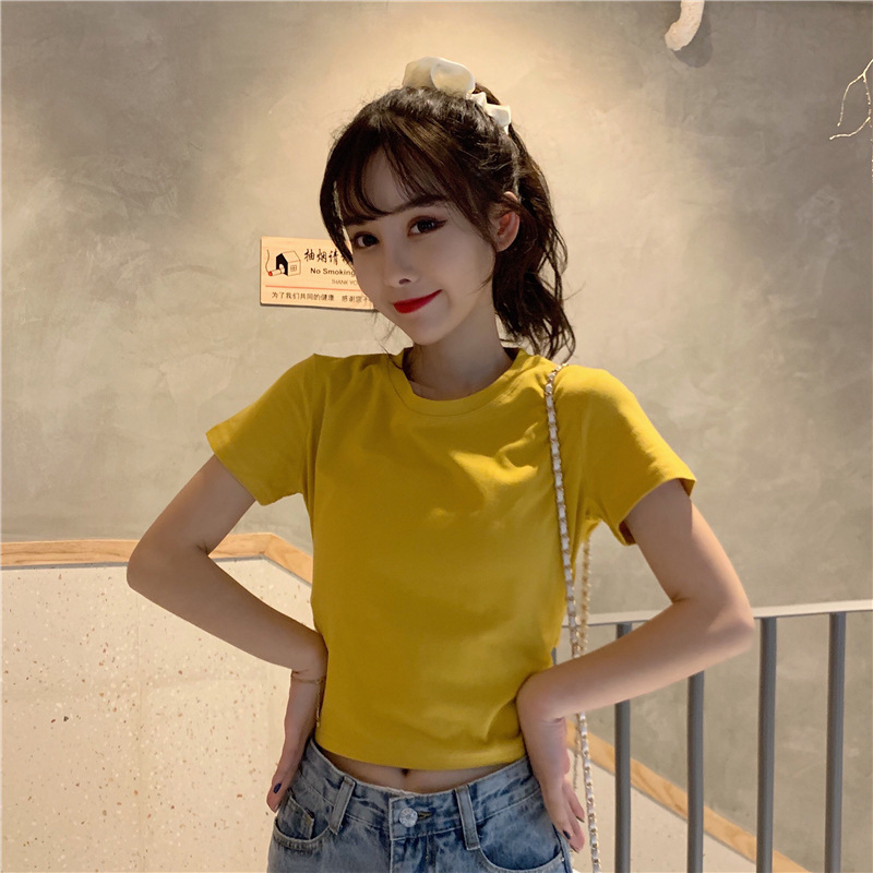 Áo baby tee ôm body dáng ngắn croptop cổ tròn thắt nơ sau lưng chất cotton Quảng Châu phong cách Hàn Quốc 1993 Boutique