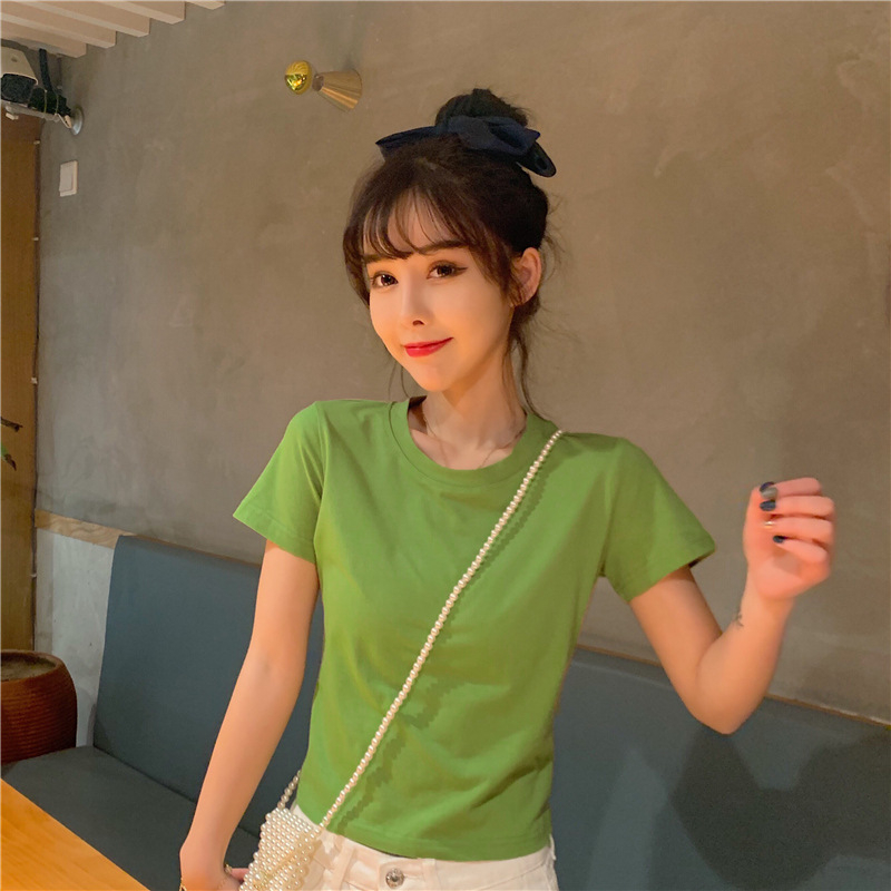 Áo baby tee ôm body dáng ngắn croptop cổ tròn thắt nơ sau lưng chất cotton Quảng Châu phong cách Hàn Quốc 1993 Boutique