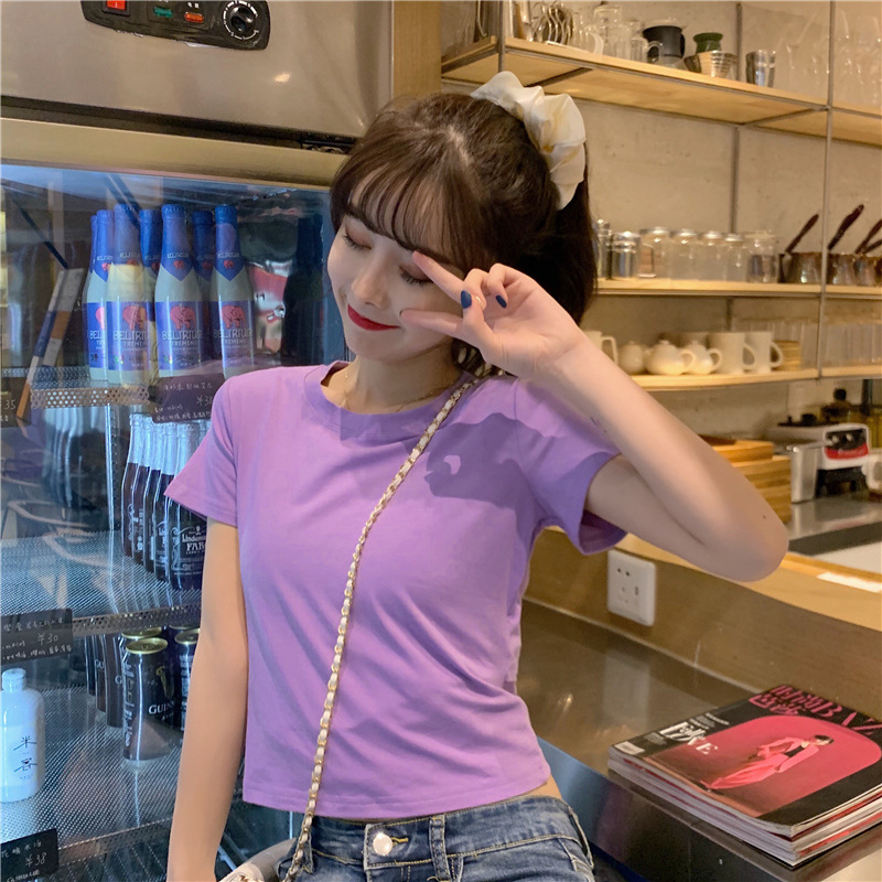 Áo baby tee ôm body dáng ngắn croptop cổ tròn thắt nơ sau lưng chất cotton Quảng Châu phong cách Hàn Quốc 1993 Boutique