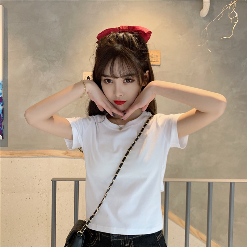 Áo baby tee ôm body dáng ngắn croptop cổ tròn thắt nơ sau lưng chất cotton Quảng Châu phong cách Hàn Quốc 1993 Boutique