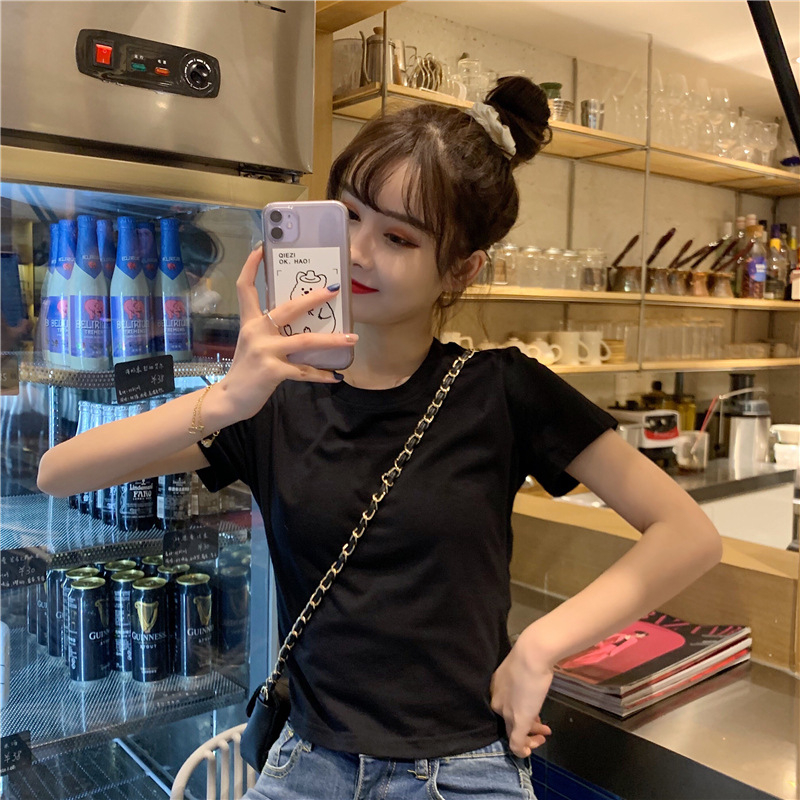 Áo baby tee ôm body dáng ngắn croptop cổ tròn thắt nơ sau lưng chất cotton Quảng Châu phong cách Hàn Quốc 1993 Boutique