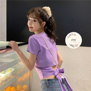  Áo baby tee ôm body dáng ngắn croptop cổ tròn thắt nơ sau lưng chất cotton Quảng Châu phong cách Hàn Quốc 1993 Boutique 