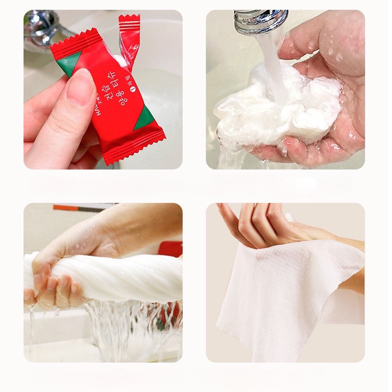 Khăn giấy nén rửa mặt dạng viên kẹo nhỏ gọn tiện ích KM 1