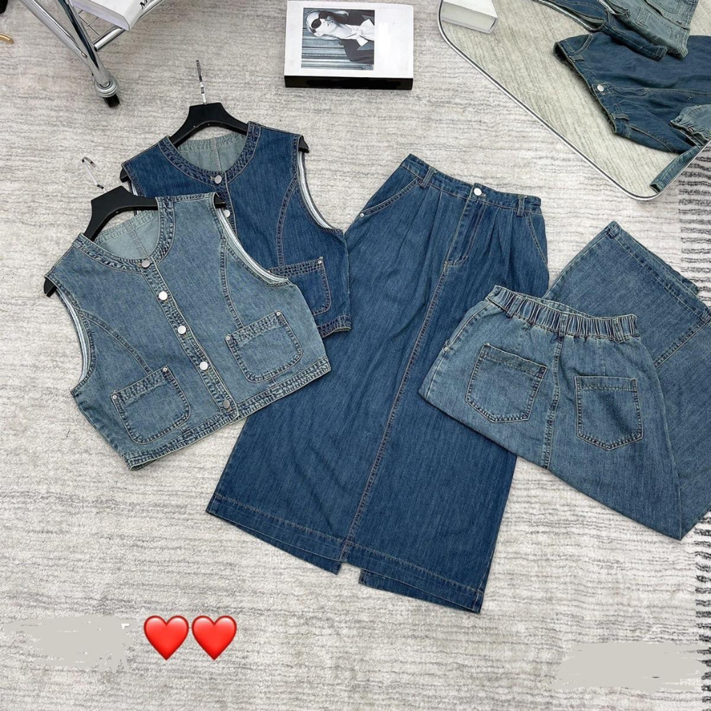 S38 Set áo bò không tay kèm chân váy lưng chun
