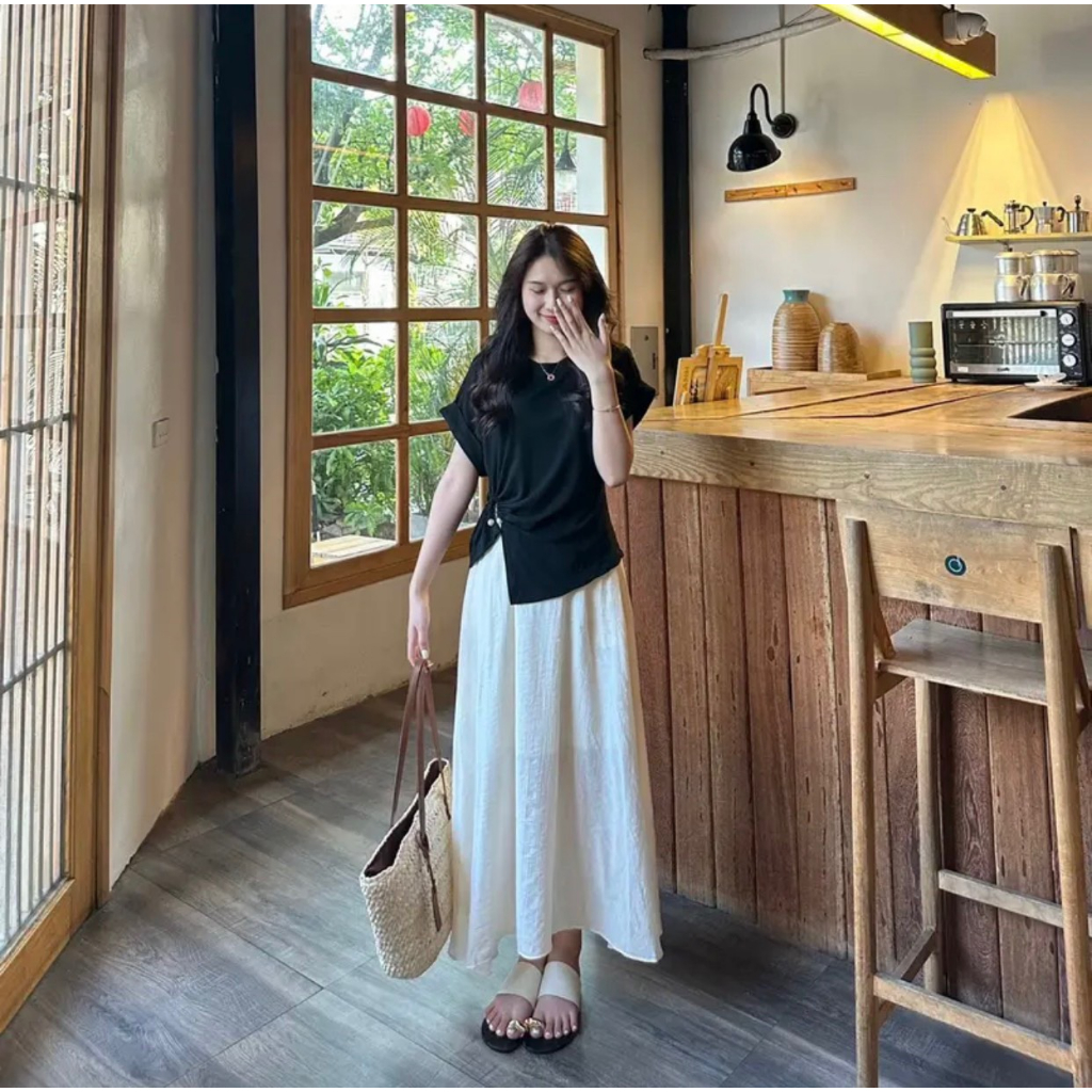 Áo thun tay lật rút dây phong cách Hàn Quốc