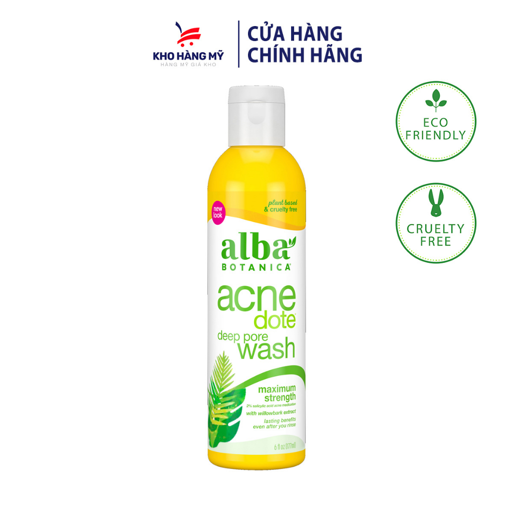 Sữa rửa mặt ALBA BOTANICA ACNEDOTE DEEP PORE chính hãng làm sạch sâu cho da mụn lành tính an toàn 2% BHA