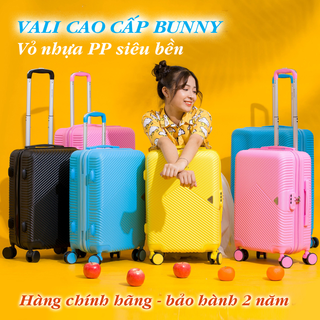 Vali BUNNY cao cấp chính hãng - Vỏ nhựa PP chống vỡ,chống trộm size 20 - 24inch - cho chuyến đi thêm tiện lợi sang chảnh