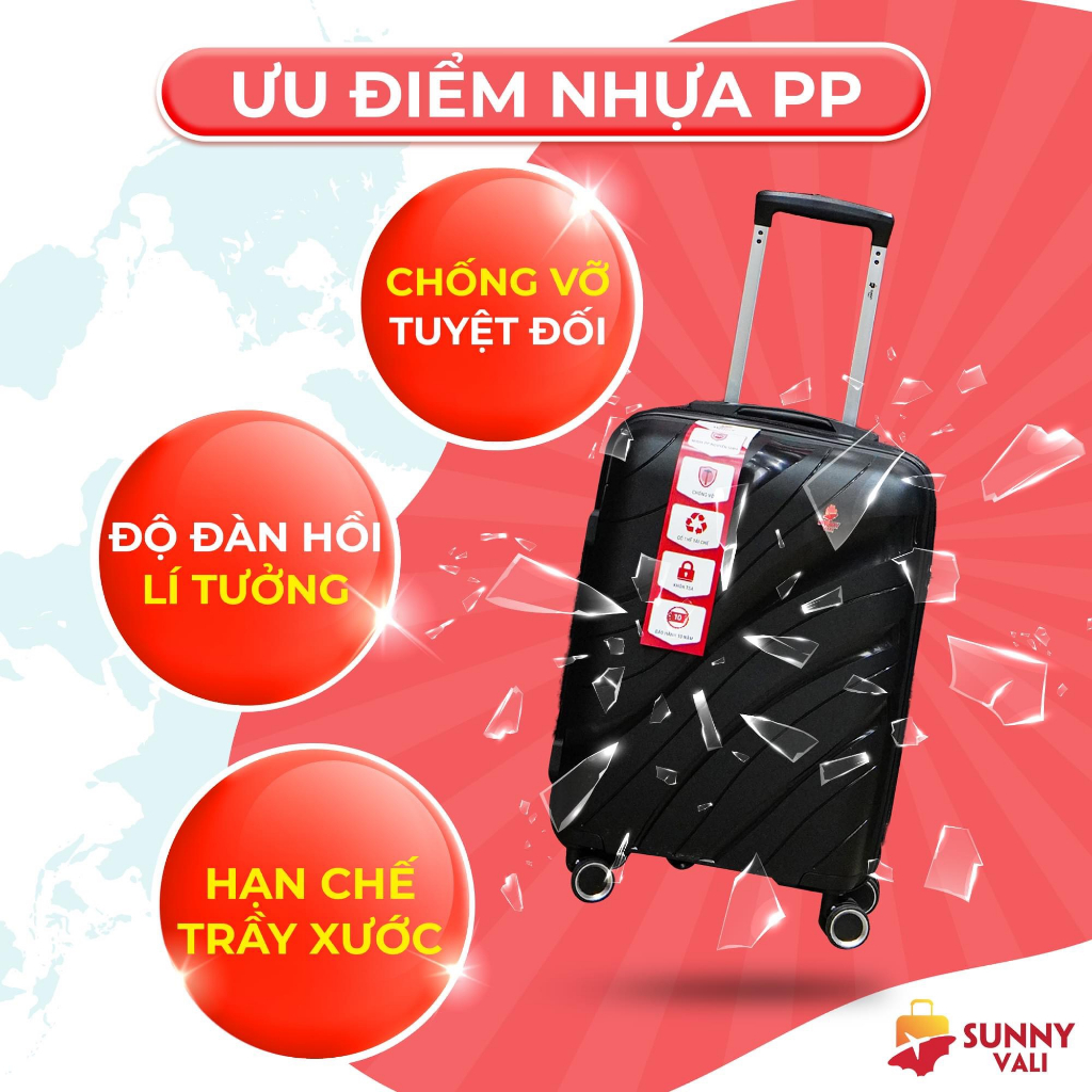 Vali BUNNY cao cấp chính hãng - Vỏ nhựa PP chống vỡ,chống trộm size 20 - 24inch - cho chuyến đi thêm tiện lợi sang chảnh