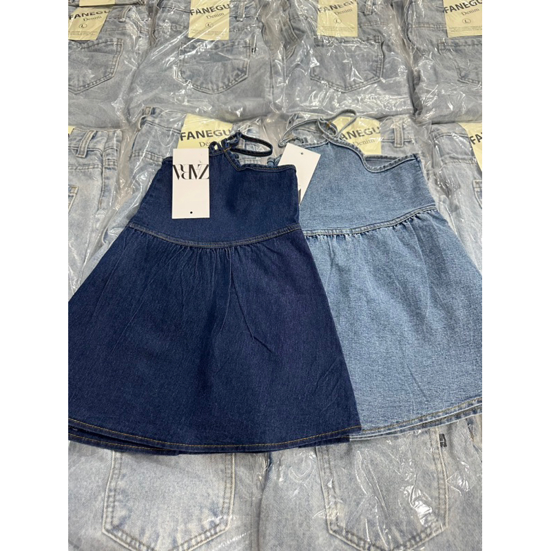 Áo 2 dây denim babydoll dây chỉnh siêu hot 2023