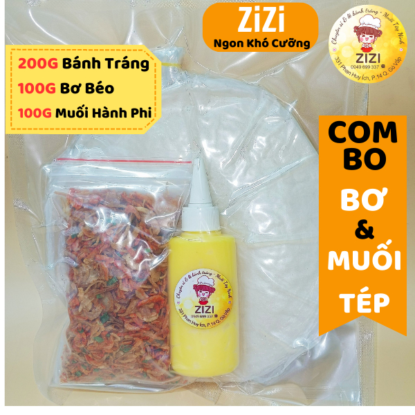 COMBO Bánh Tráng Phơi Sương 01 - 200Gr Bánh Dai Dẻo Mềm - 100Gr Bơ Béo - 100Gr Muối Tép Hành Phi Siêu Ngon